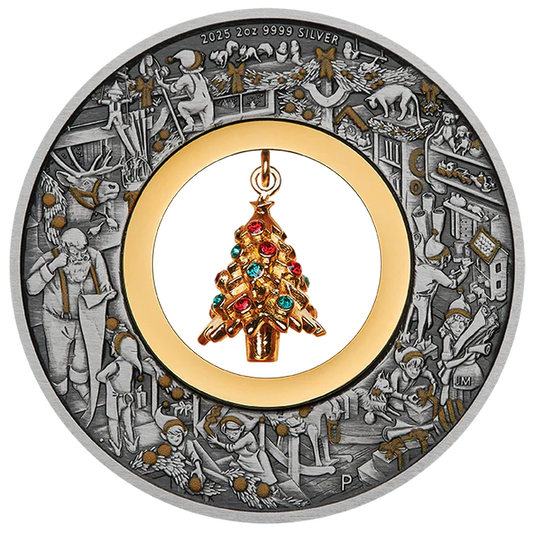 2025 2oz Silver Santas Workshop Coloured Coin Mintage: 2500