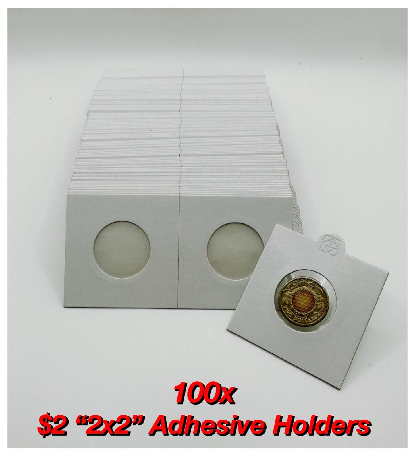 100x $2 "2x2" Adhesive Coin Holders (22.5mm)
