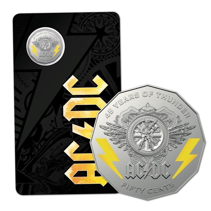 2018 50c 45 Years Of Thunder ACDC Carded Coin - Mintage: 30,000