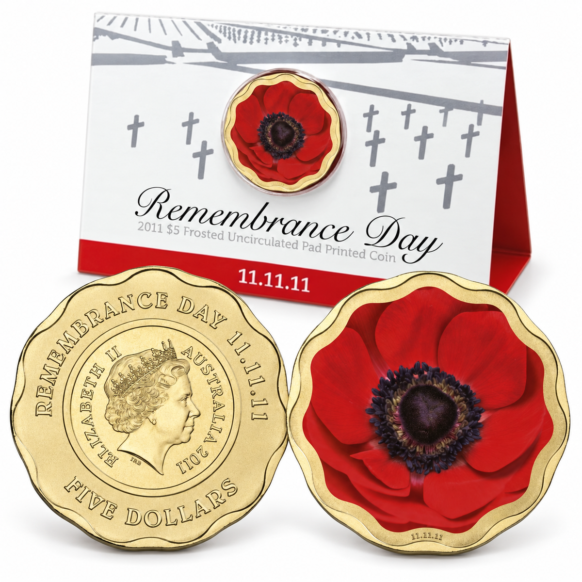 2011 $5 Red Poppy Remembrance Day Frosted Carded Coin - Mintage: 20,284
