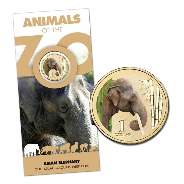 2012 $1 Asian Elephant Animals Of The Zoo Carded Coin - Mintage: 15,002