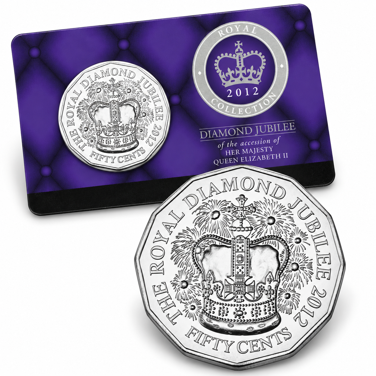 2012 50c Diamond Jubilee Coin - Carded Mintage: 45,002
