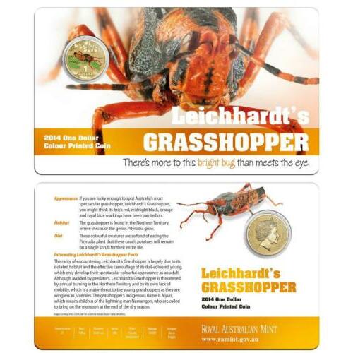 2014 $1 Leichhardt's Grasshopper Bright-Bug Series Carded Coin - Mintage: 30,000