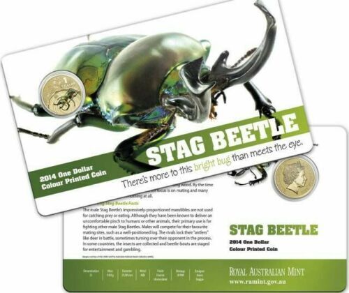 2014 $1 Stag Beetle Carded Coin Brightbug Series - Mintage: 30,000