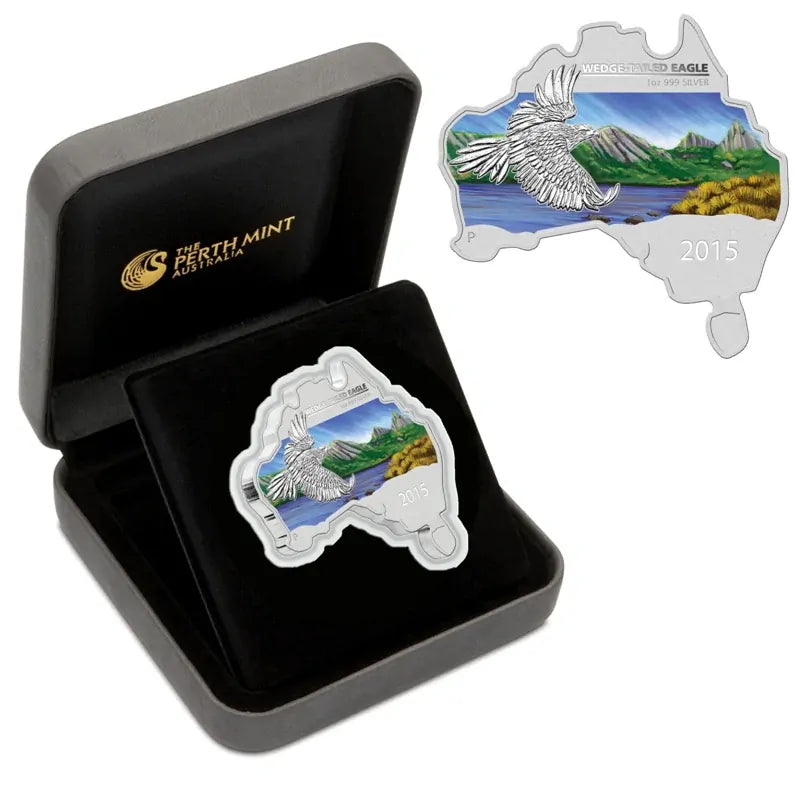 2015 1oz Silver Wedge-tailed Eagle Map Shaped Coin - Mintage: 6,000