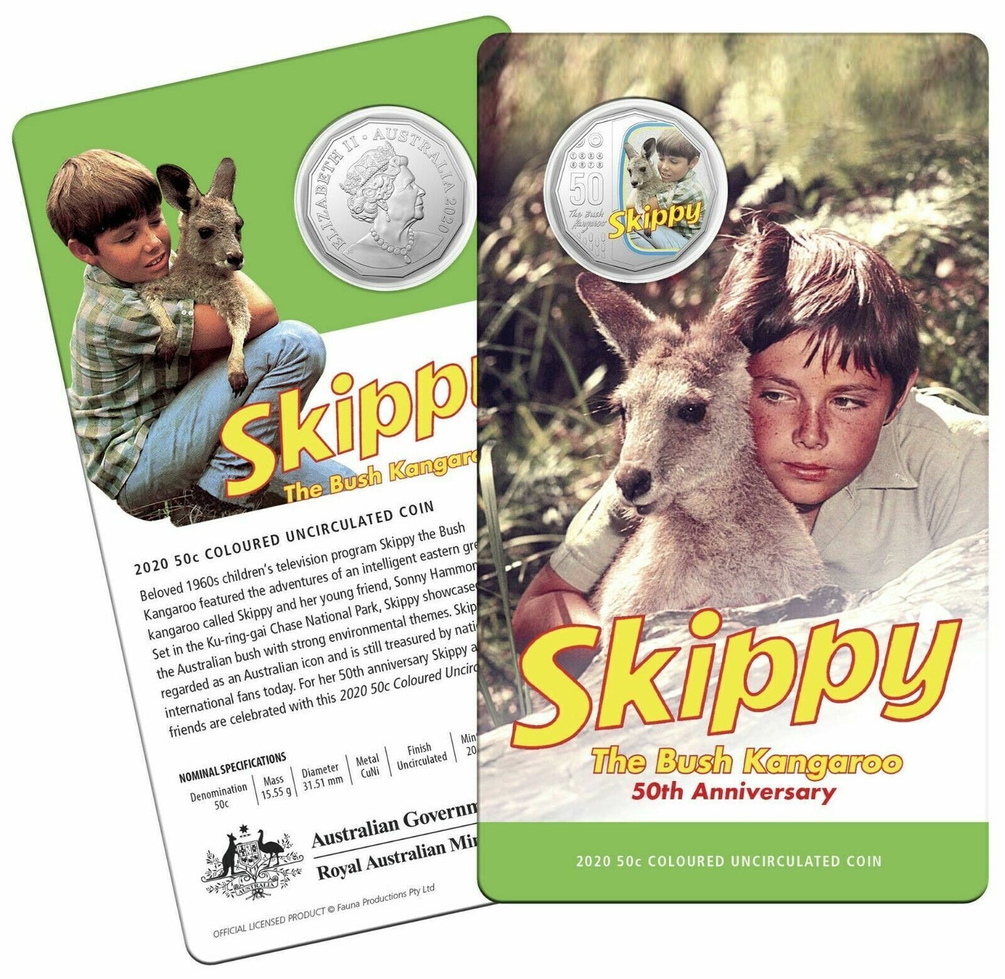 2020 50c Skippy The Bush Kangaroo Carded Coin - Mintage: 20,000