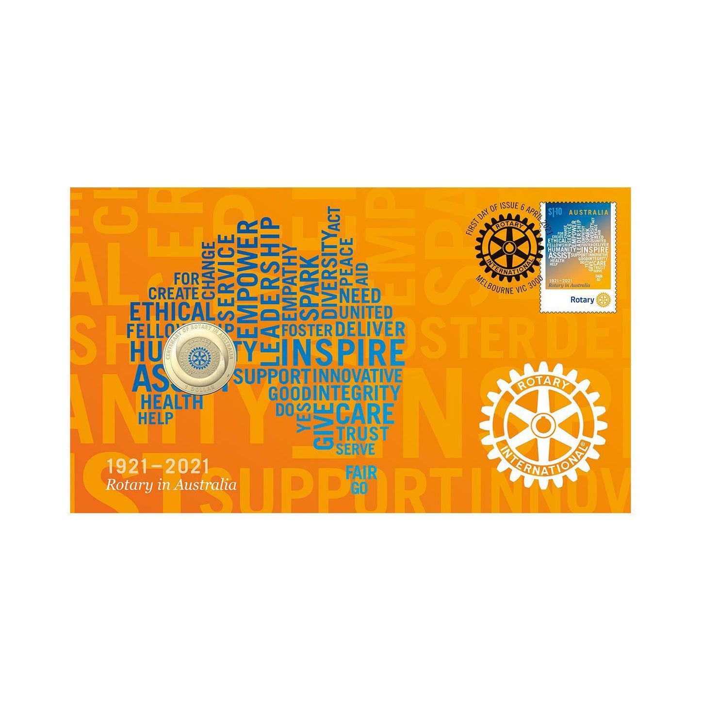 2021 Colourized $1 Centenary Of Rotary Coin PNC - Mintage : 7,000