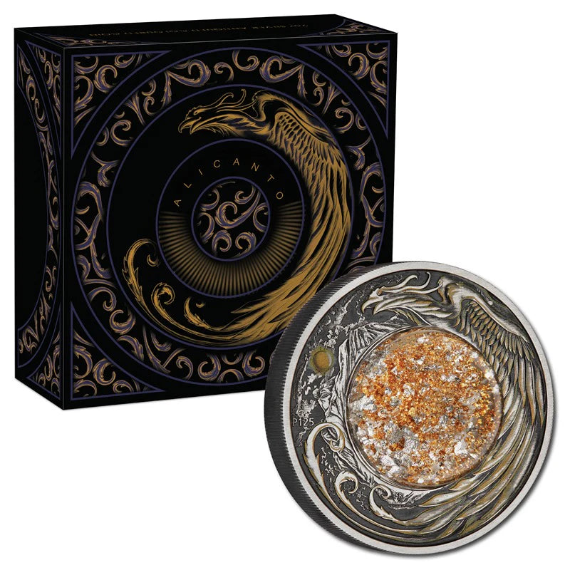 2024 2oz Silver Antiqued Alicanto Coloured Coin Mintage: 2,500