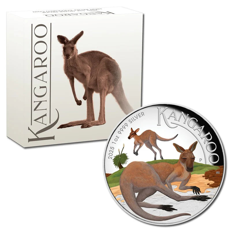 2025 1oz Silver Kangaroo Coloured Coin - Mintage: 5,000