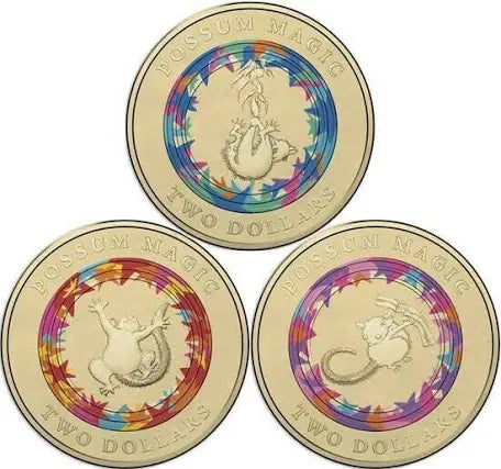 3x UNC Possum Magic $2 Coins - In Lighthouse Capsules (Full Set)