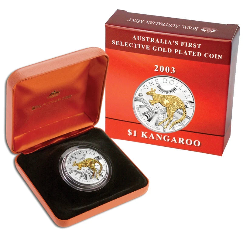 2003 1oz Gold Plated Silver Kangaroo - Mintage: 10,000