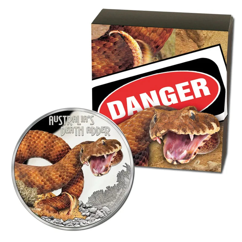 2016 1oz DANGER Death Adder Coloured Coin Mintage: 5000