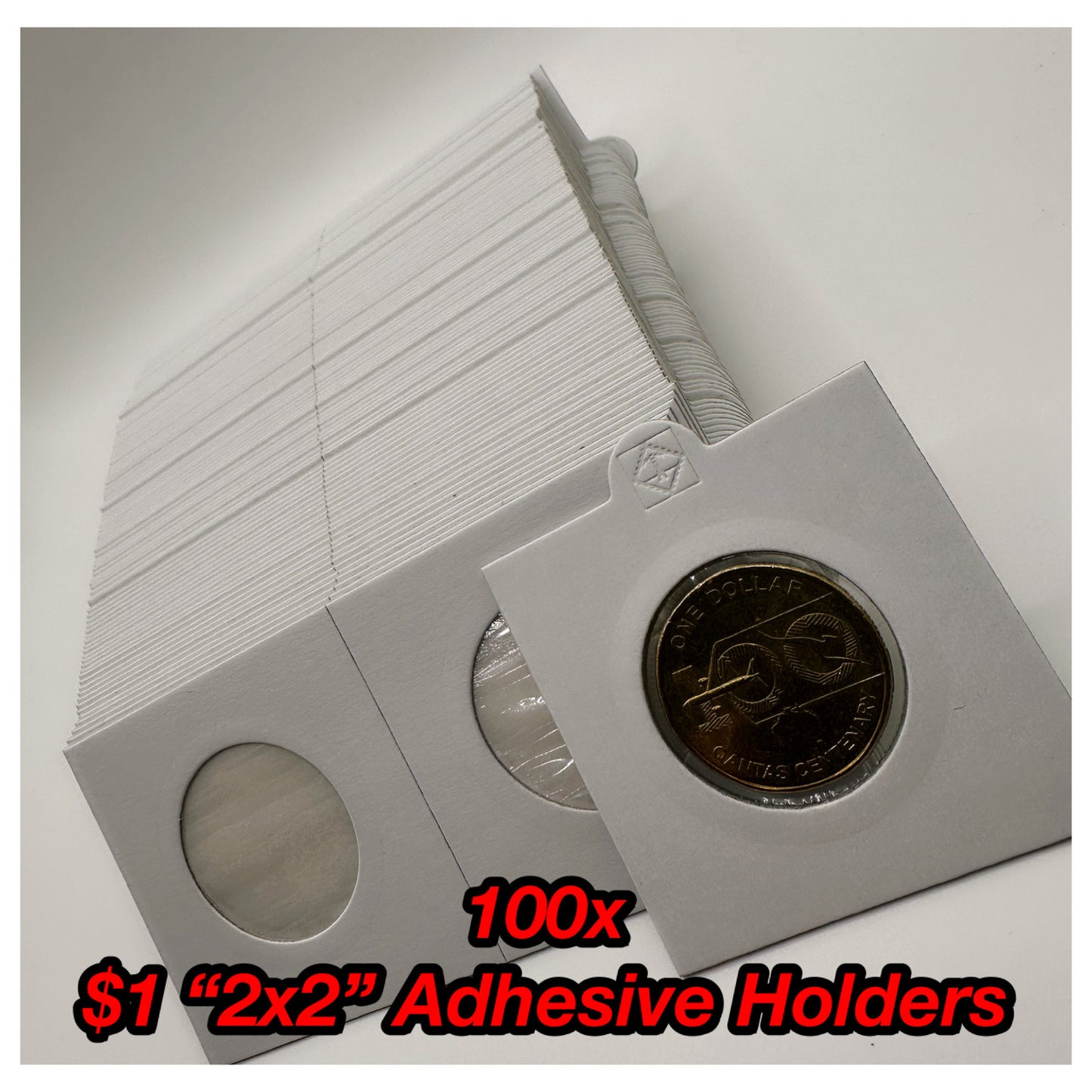 100x $1 "2x2" Adhesive Coin Holders (27.5mm)
