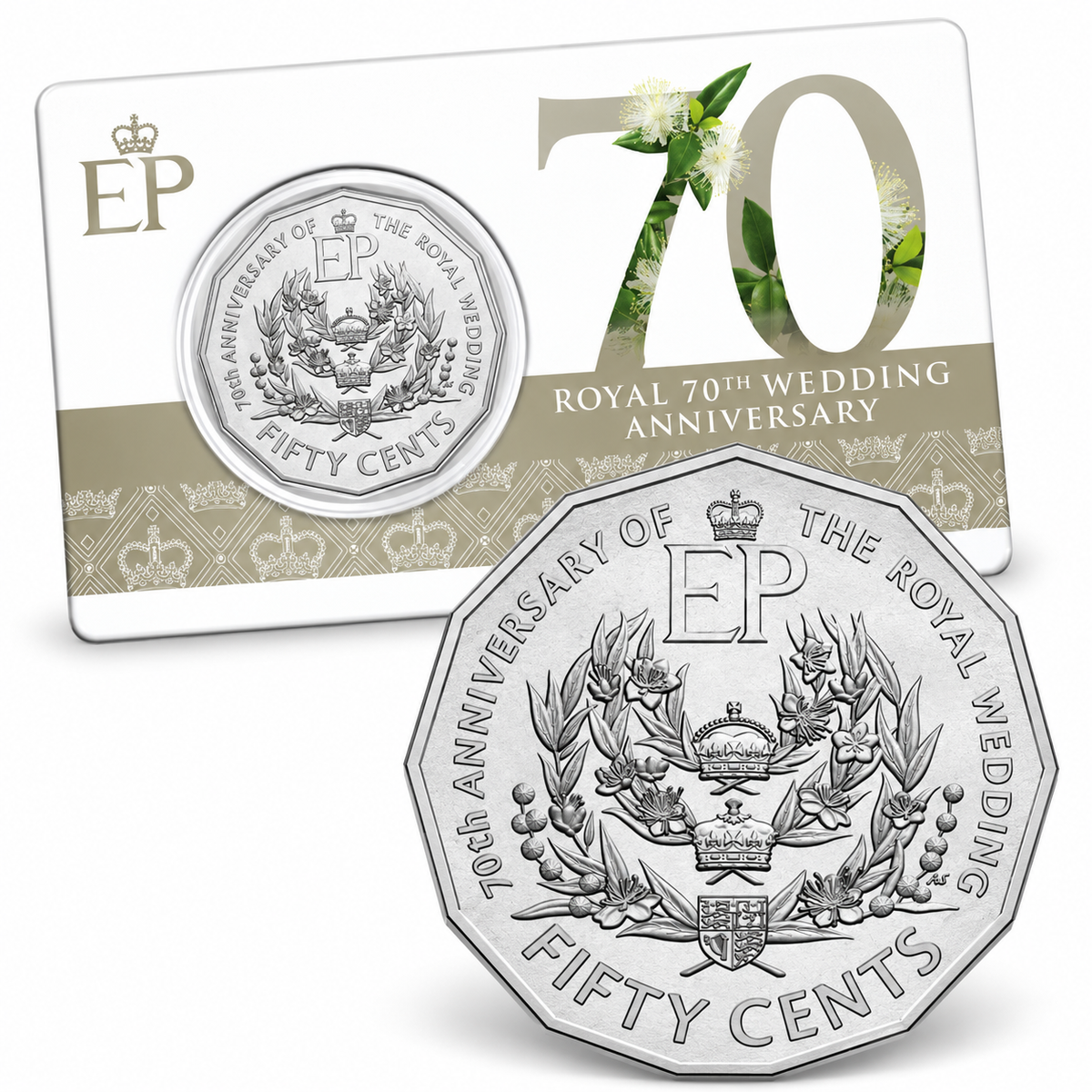 2017 50c Royal 70th Wedding Anniversary Coin - Carded Mintage: 30,000