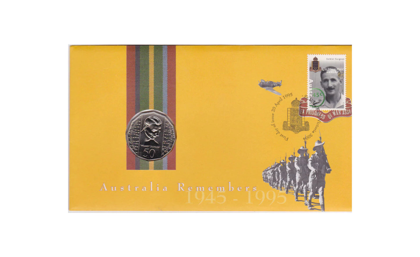 1995 50c UNC Australia Remembers Edward Dunlop PNC - Mintage: 93,915
