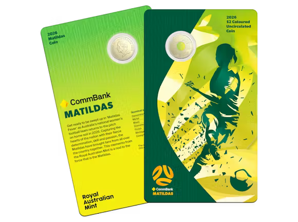 2026 $2 UNC Coloured Carded Matildas Coin