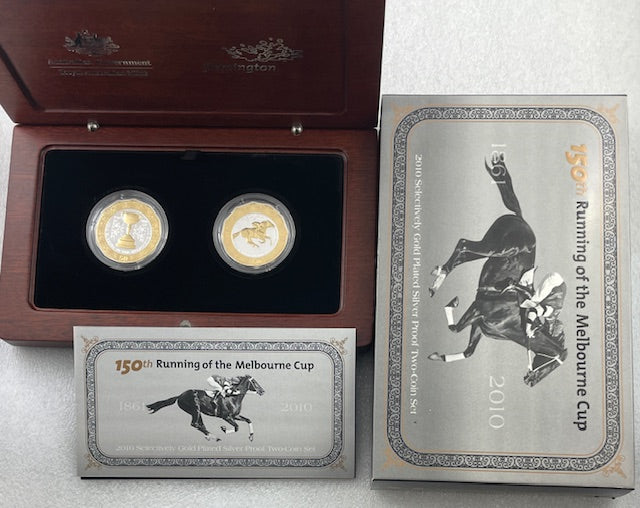 2010 1.28oz Gold Plated 50c Silver 150th Melbourne Cup Two Coin Set - Mintage: 5000