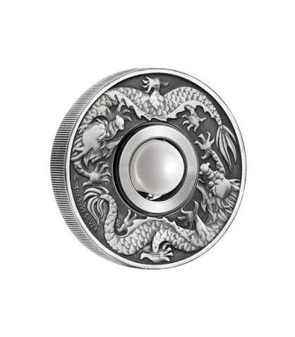 2017 1oz Silver Antiqued Dragon & Pearl Coin - Mintage: 3,000