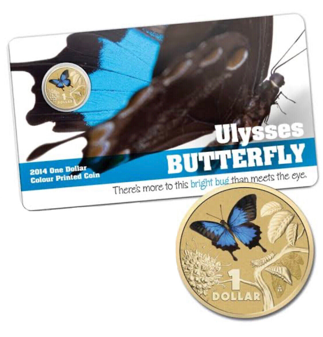 2014 $1 Ulysses Butterfly Carded Coin - Mintage: 20,000
