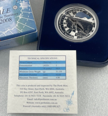 2008 1oz Humpback Whale Antarctic Territory - Mintage: 7,500