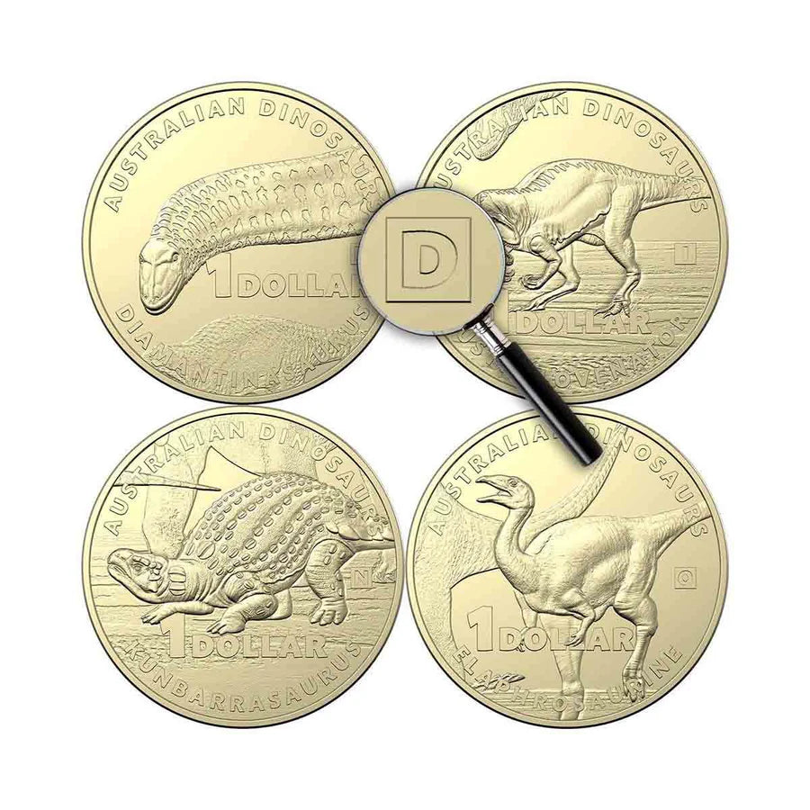2022 4x $1 Dinosaur Privy Mark Set