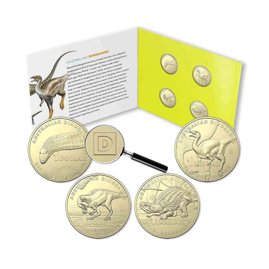 2022 4x $1 Dinosaur Privy Mark Set