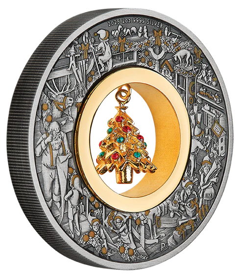 2025 2oz Silver Santas Workshop Coloured Coin Mintage: 2500