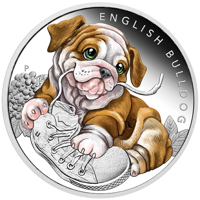 2018 1/2oz English Bulldog Puppies Silver Coin - Mintage: 5,000