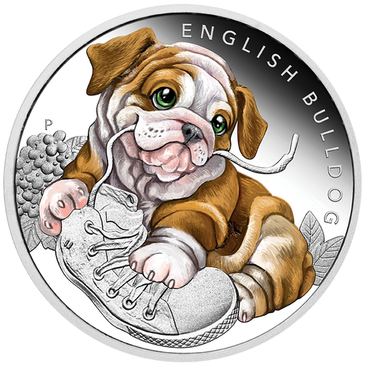 2018 1/2oz English Bulldog Puppies Silver Coin - Mintage: 5,000