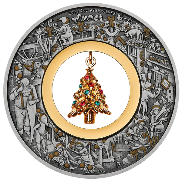 2025 2oz Silver Santas Workshop Coloured Coin Mintage: 2500