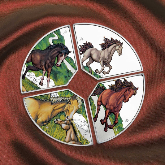 2026 4oz Year Of The Horse Quadrant Silver Proof Coloured Coin - Mintage: 1,500