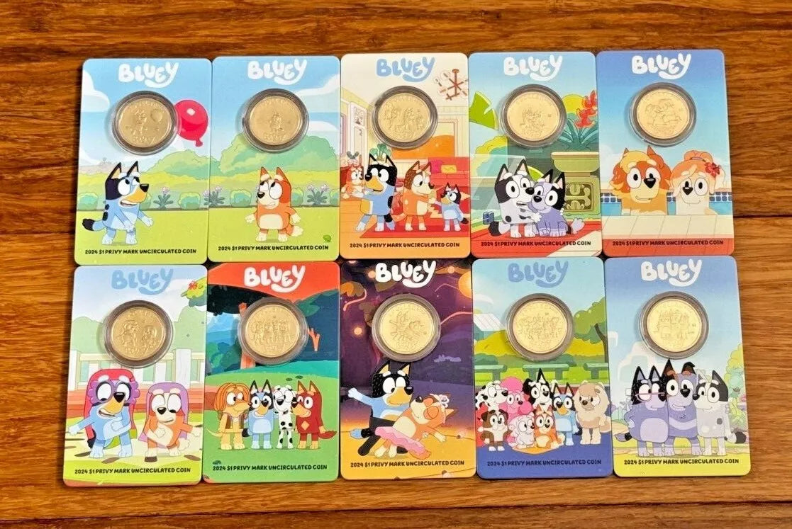 Bluey 10-Coin Privy Marked Uncirculated $1 Complete Carded Bundle