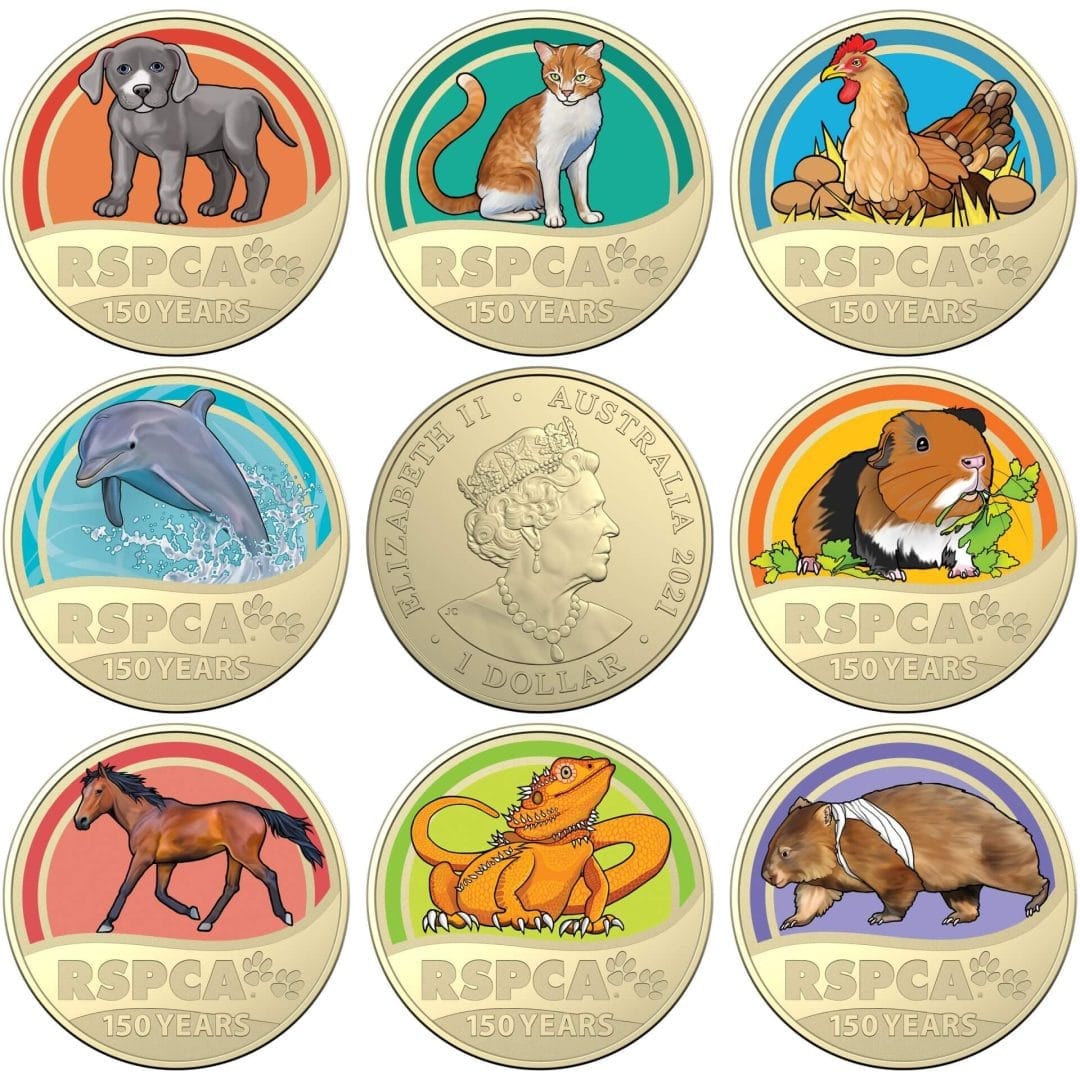 2021 $1 RSPCA 150 Years Anniversary 8x Animals Carded Coin Set