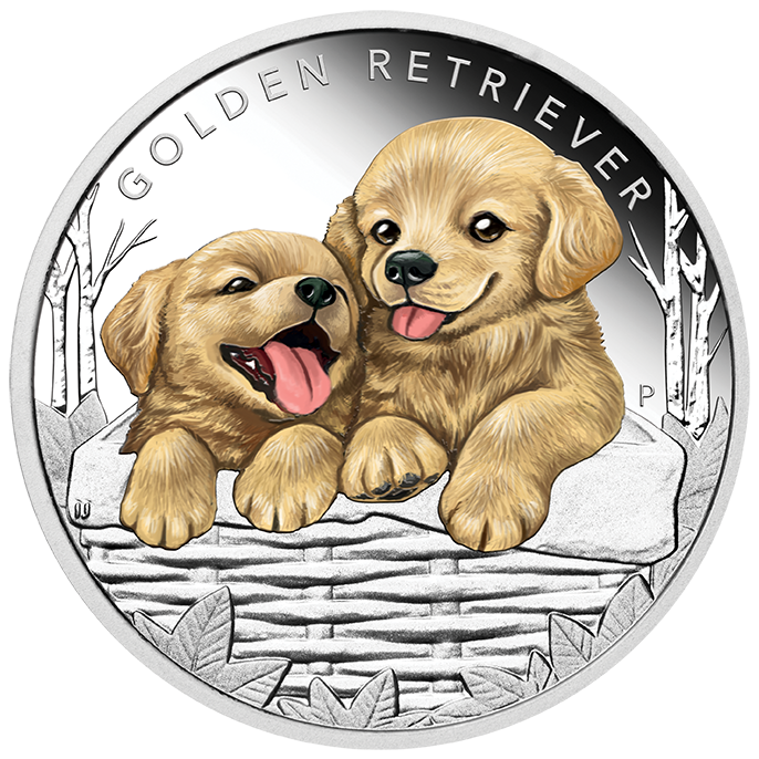 2018 1/2oz Golden Retriever Puppies Silver Coin - Mintage: 5,000