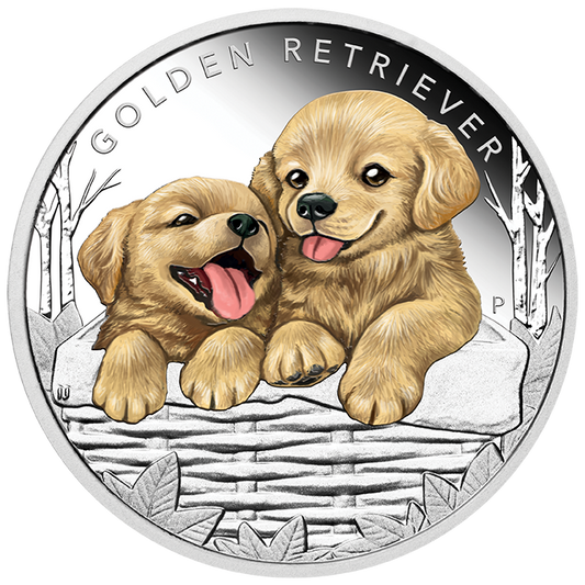 2018 1/2oz Golden Retriever Puppies Silver Coin - Mintage: 5,000