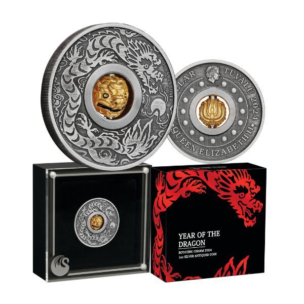 2024 1oz Year Of The Dragon Rotating Charm Silver Coin - Mintage: 3,000