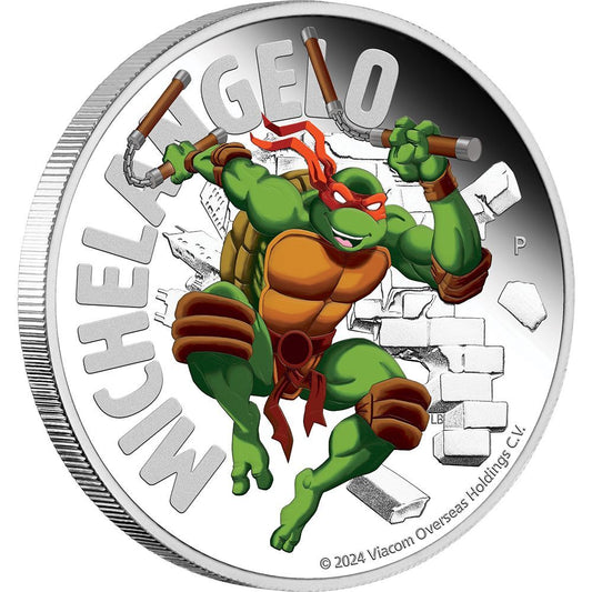 2024 1oz Silver Michelangelo TMNT  Coloured Coin Mintage: 5000