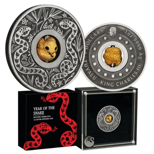 2025 Rotating Snake 1oz Silver Antiqued Coin - Mintage: 3,000