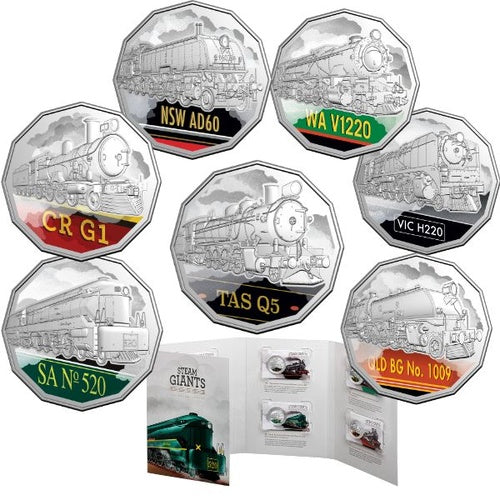 2025 7x 50c Steam Giants Colorized Train Set