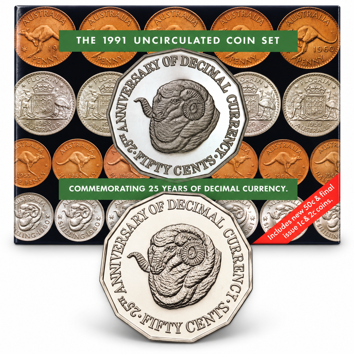1991 8x Coin UNC Ram's Head RAM Year Set - Mintage: 147,700