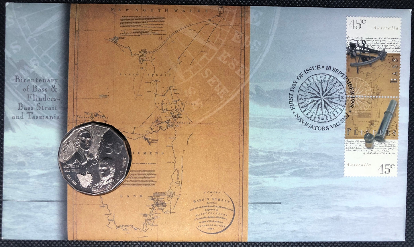 1998 50c Bicentenary Of Bass Strait and Tasmania PNC - Mintage: 85,000