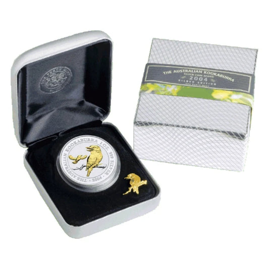 2004 1oz Silver Gold Gilded Kookaburra Coin  - Mintage: 10,000