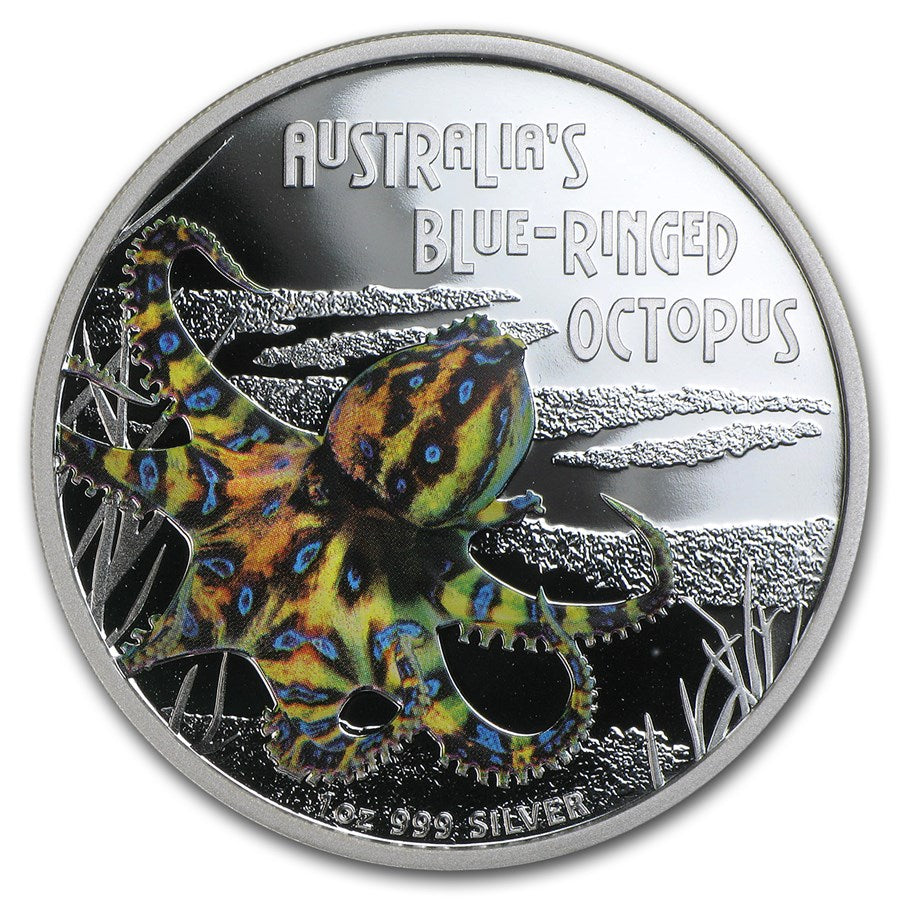 2008 1oz DANGER Blue ringed Octopus Coloured Coin Mintage: 5000