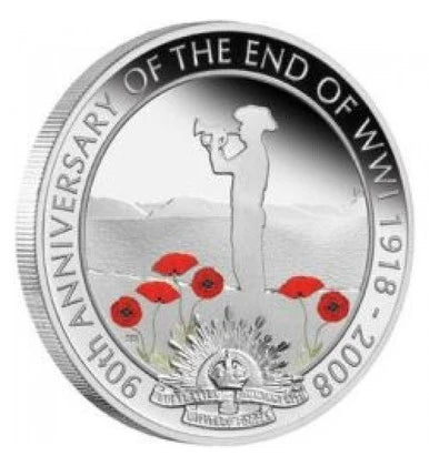 2008 1oz Silver 90th Anniversary Of World War 1 Coin - Mintage: 12,500