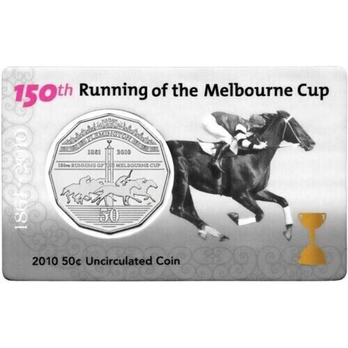 2010 50c 150th Running of the Melbourne Cup Coin - Carded Mintage: 49,785