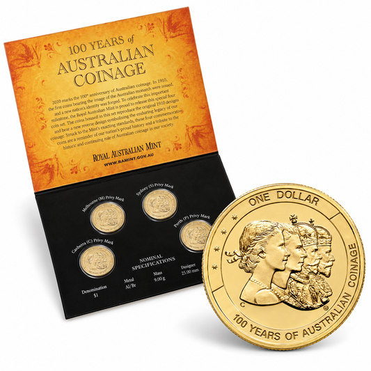 2010 4x $1 Coin 100 Years Of Australian Coinage Year Set - Mintage: 30,990