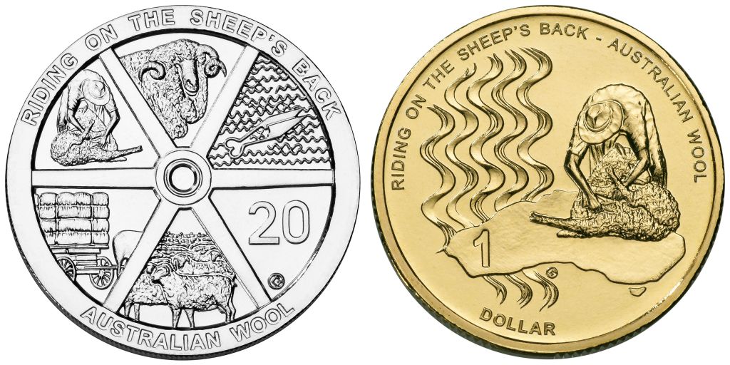 2011 $1 & 20c Australian Wool 2x Coin Carded Set - Mintage:  30,000