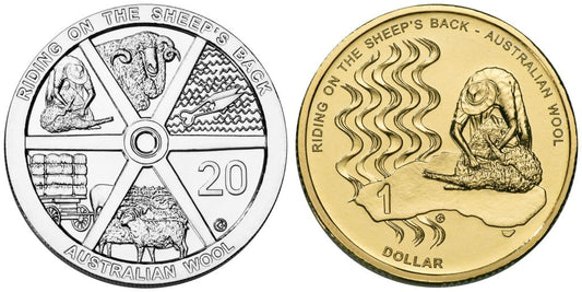 2011 $1 & 20c Australian Wool 2x Coin Carded Set - Mintage:  30,000