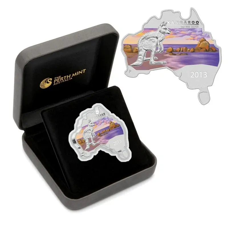 2013 1oz Silver Kangaroo Map Shaped Coin - Mintage: 6,000