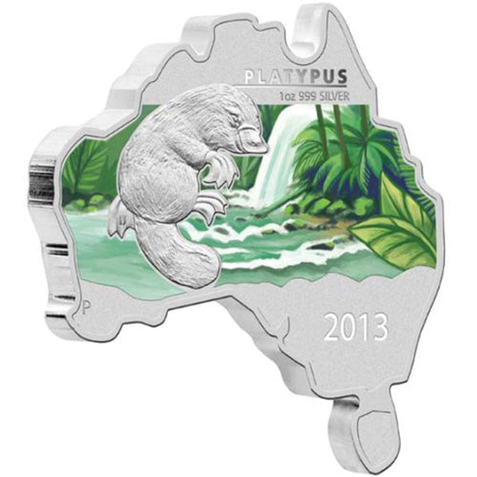 2013 1oz Silver Platypus Map Shaped Coin - Mintage: 6,000